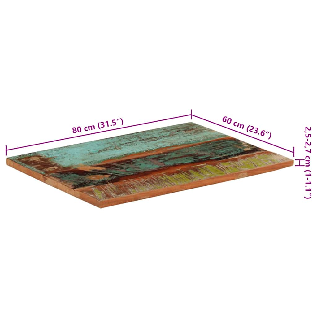 bordplade 60x80 cm 25-27 mm rektangulær massivt genbrugstræ