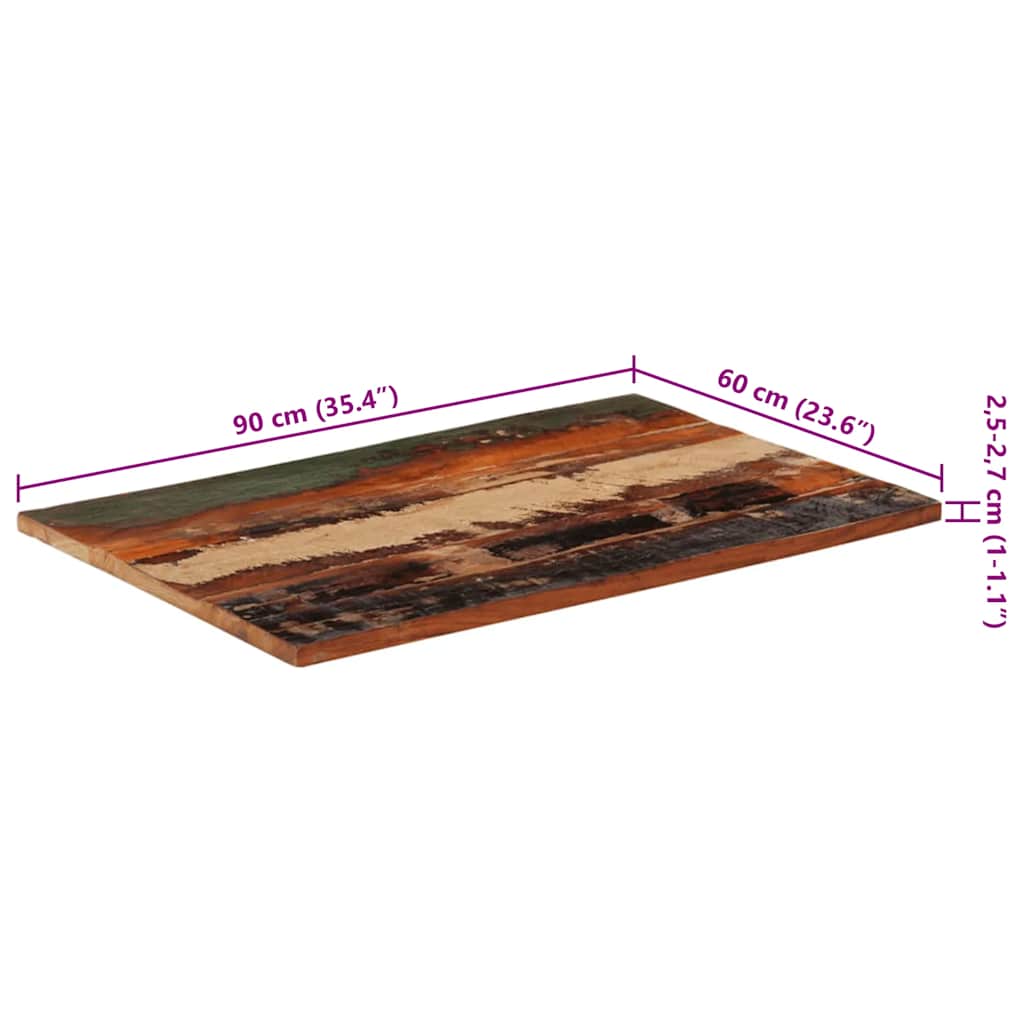 bordplade 60x90 cm 25-27 mm rektangulær massivt genbrugstræ