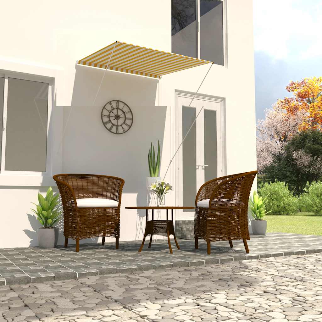 Foldemarkise 100×150 cm - gul/hvid, til terrasse, altan og vindue