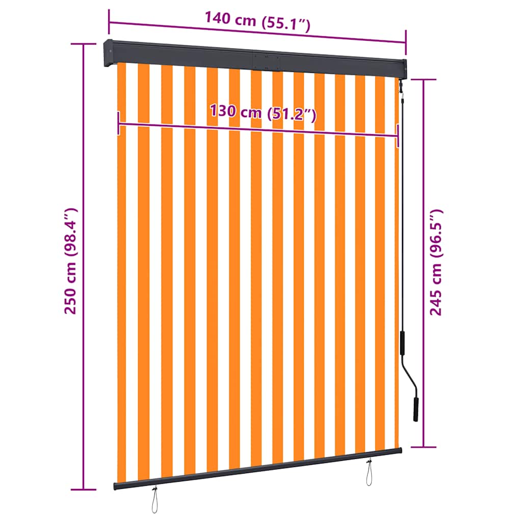 udendørs rullegardin 140x250 cm hvid og orange