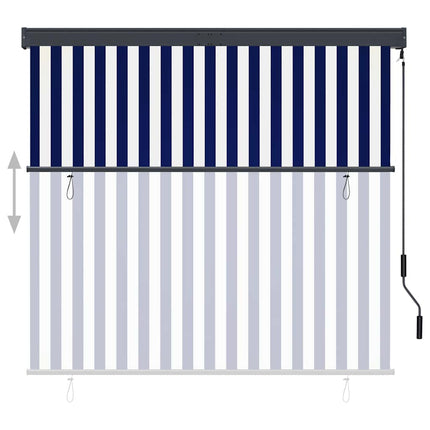 udendørs rullegardin 160x250 cm blå og hvid