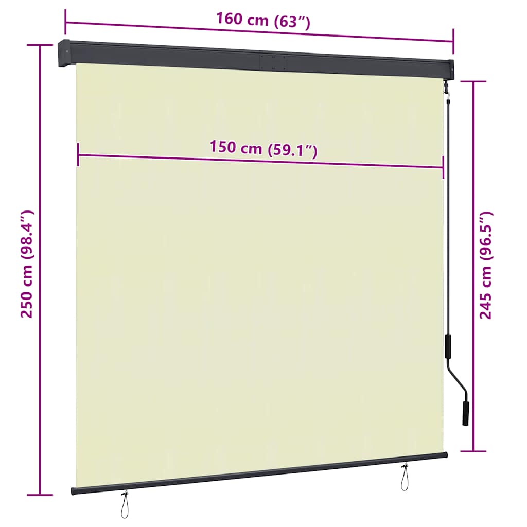 udendørs rullegardin 160x250 cm cremefarvet