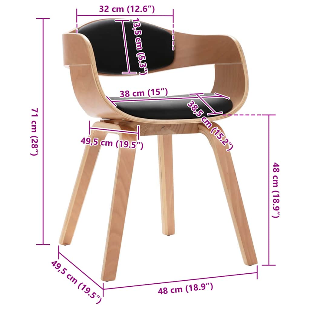 spisebordsstole 2 stk. bøjet træ og kunstlæder