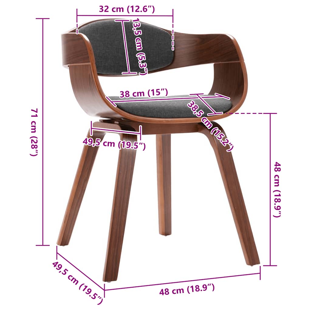 spisebordsstole 2 stk. bøjet træ og stof grå