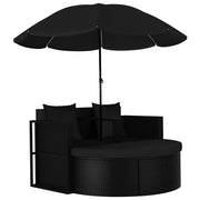 liggestol med hynde polyrattan sort