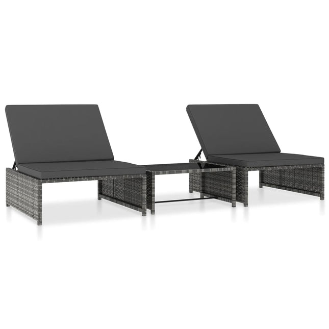 havestole 2 stk. med lænefunktion og bord polyrattan grå
