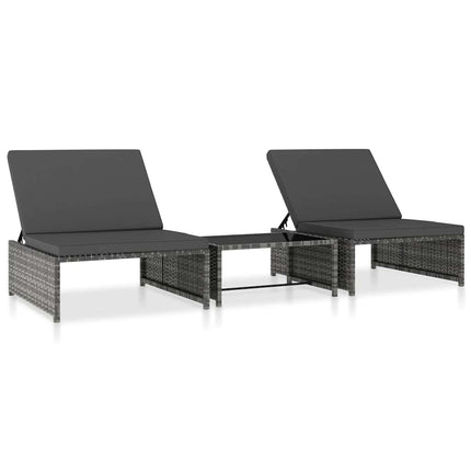 havestole 2 stk. med lænefunktion og bord polyrattan grå