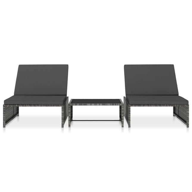 havestole 2 stk. med lænefunktion og bord polyrattan grå