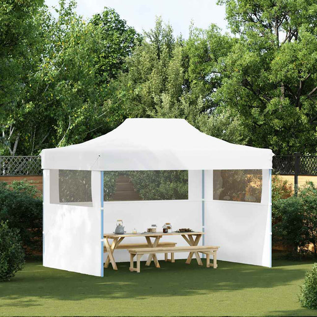 foldbart festtelt med 3 sidevægge 280x410x315 cm stål hvid