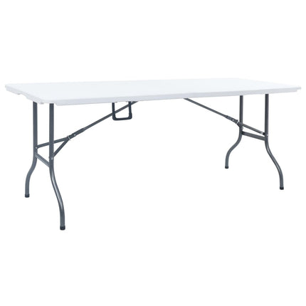 foldbart havebord med 2 bænke 180 cm stål og HDPE hvid