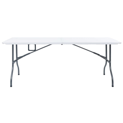 foldbart havebord med 2 bænke 180 cm stål og HDPE hvid