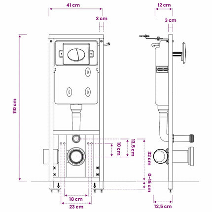 Indbygningscisterne til Væghængt Toilet 11 L 41x14x(110-125) cm