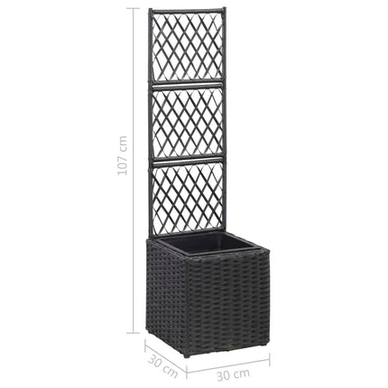 espalier med hævet plantekasse 30x30x107 cm polyrattan sort