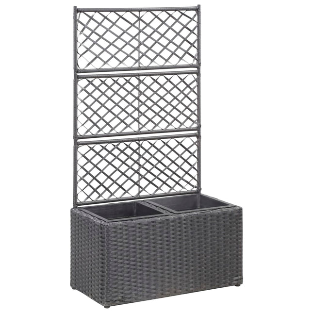 espalier med plantekasse 2 krukker 58x30x107 polyrattan sort