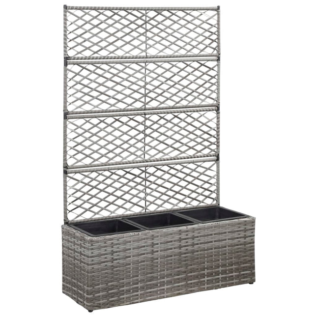 espalier med plantekasse 3 krukker 83x30x130 cm polyrattan grå