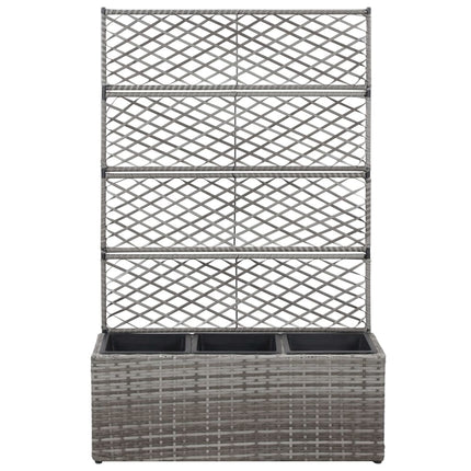 espalier med plantekasse 3 krukker 83x30x130 cm polyrattan grå