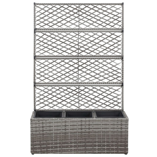 espalier med plantekasse 3 krukker 83x30x130 cm polyrattan grå