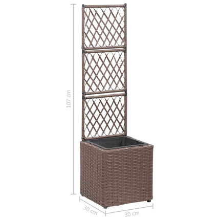 espalier med hævet plantekasse 30x30x107 cm polyrattan brun