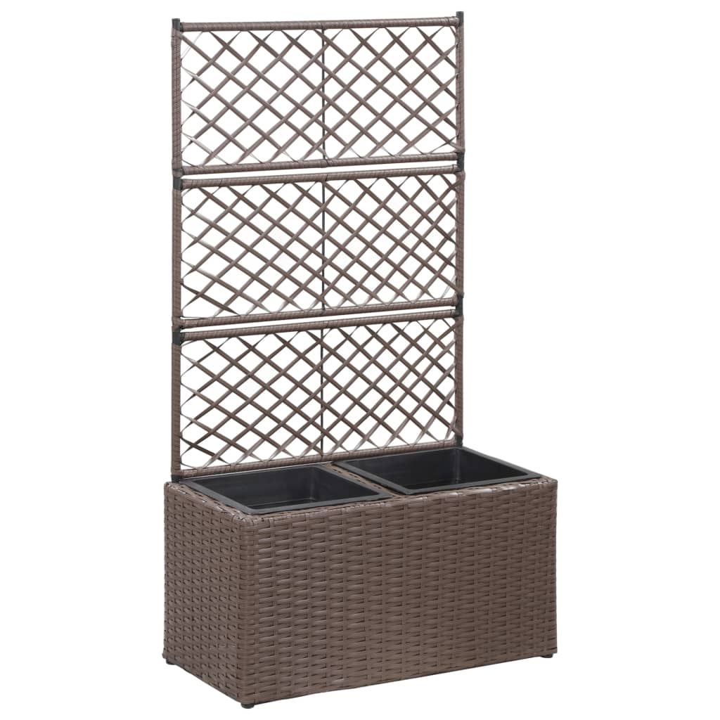 espalier med plantekasse 2 krukker 58x30x107 polyrattan brun