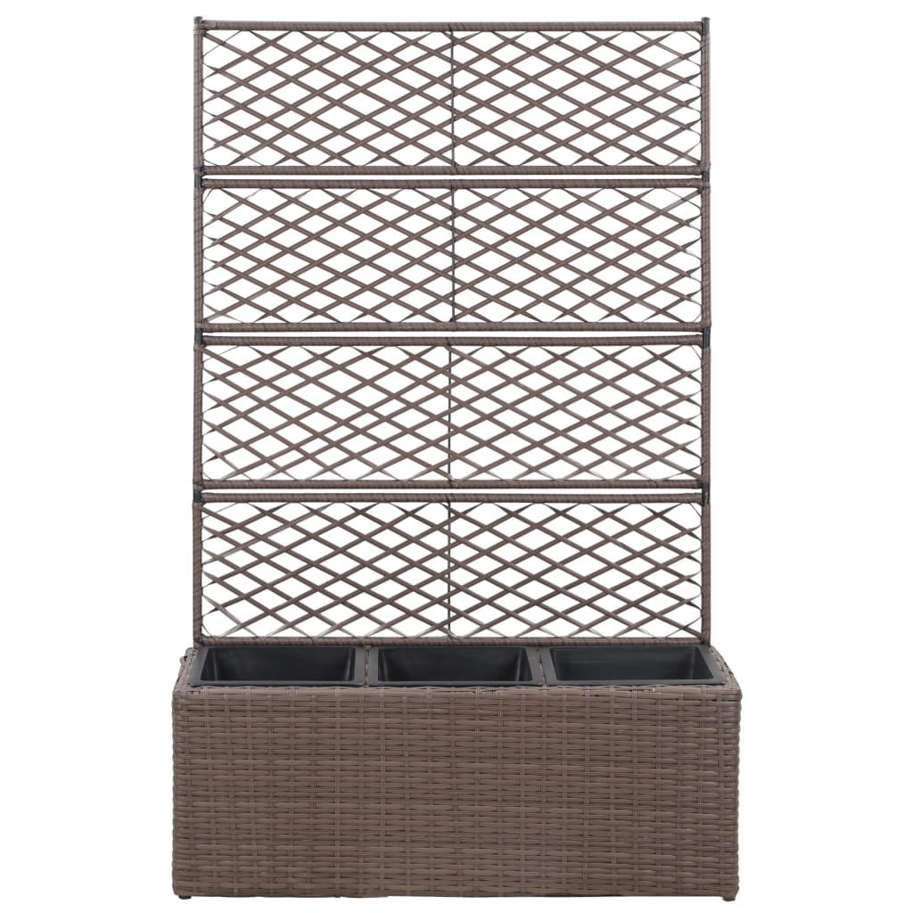 espalier med plantekasse 3 krukker 83x30x130 cm polyrattan brun