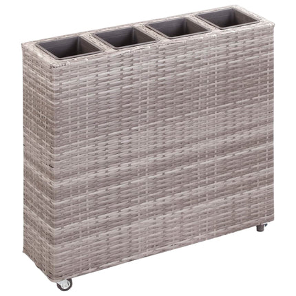 hævet plantekasse med 4 krukker 80x22x79 cm polyrattan grå