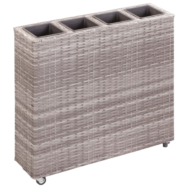 hævet plantekasse med 4 krukker 80x22x79 cm polyrattan grå