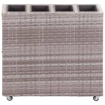 hævet plantekasse med 4 krukker 80x22x79 cm polyrattan grå