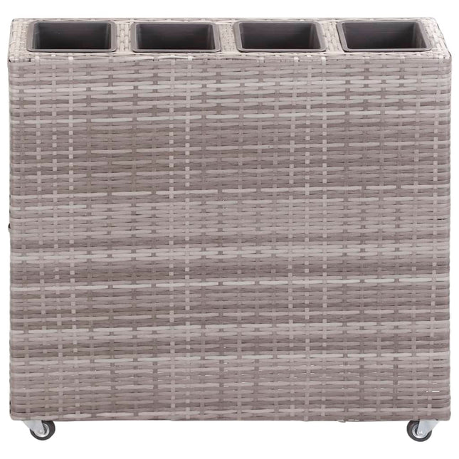 hævet plantekasse med 4 krukker 80x22x79 cm polyrattan grå
