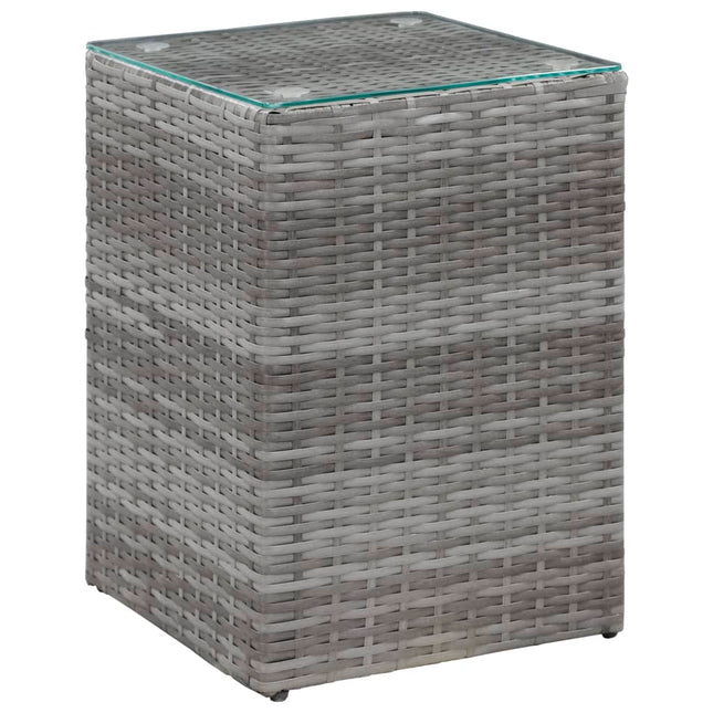 sidebord med glastop 35x35x52 cm polyrattan grå