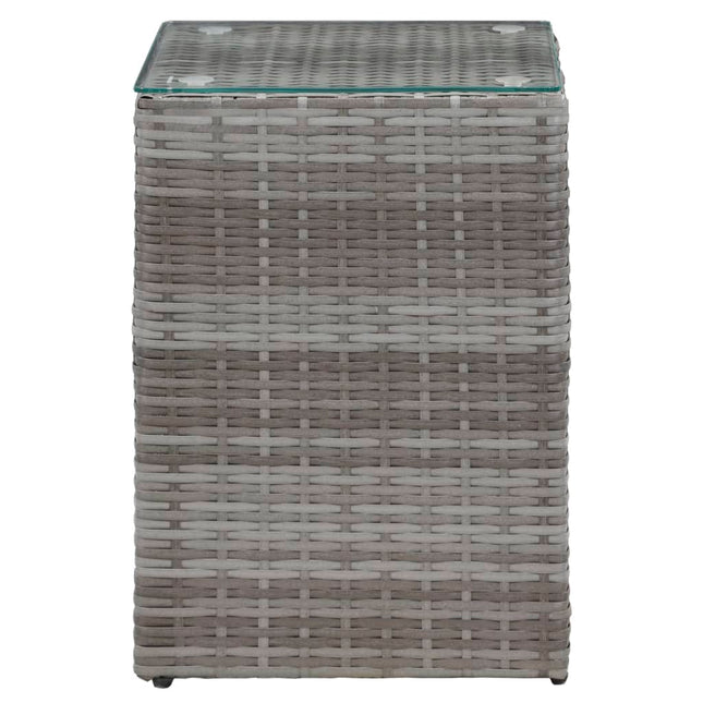 sidebord med glastop 35x35x52 cm polyrattan grå