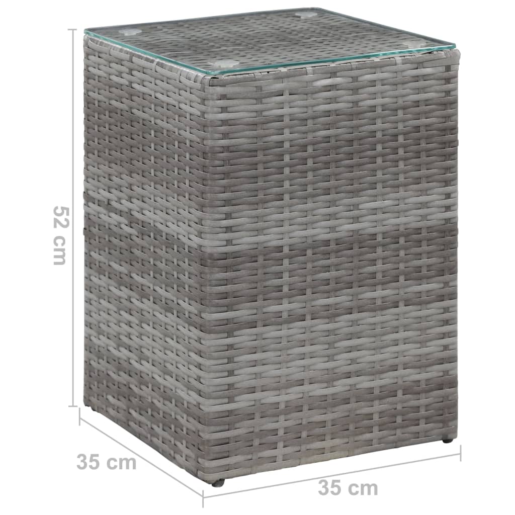 sidebord med glastop 35x35x52 cm polyrattan grå