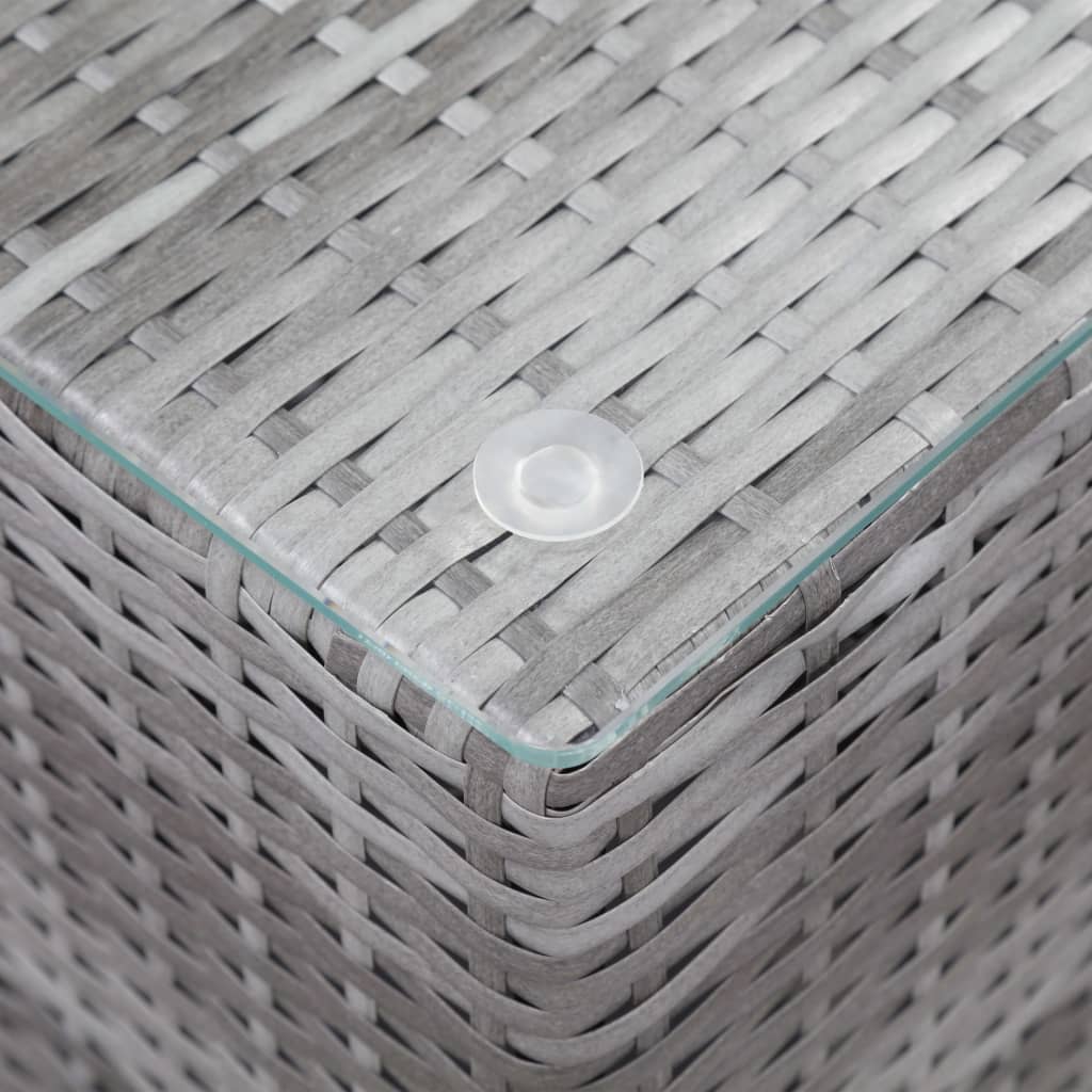 sideborde med glastop 3 stk. polyrattan grå