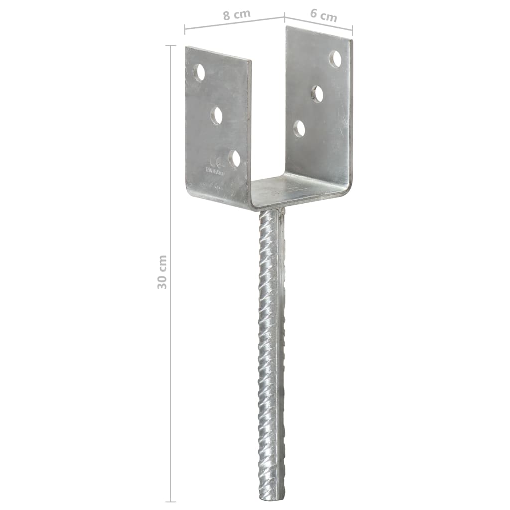 hegnspløkker 6 stk. 8x6x30 cm galvaniseret stål sølvfarvet