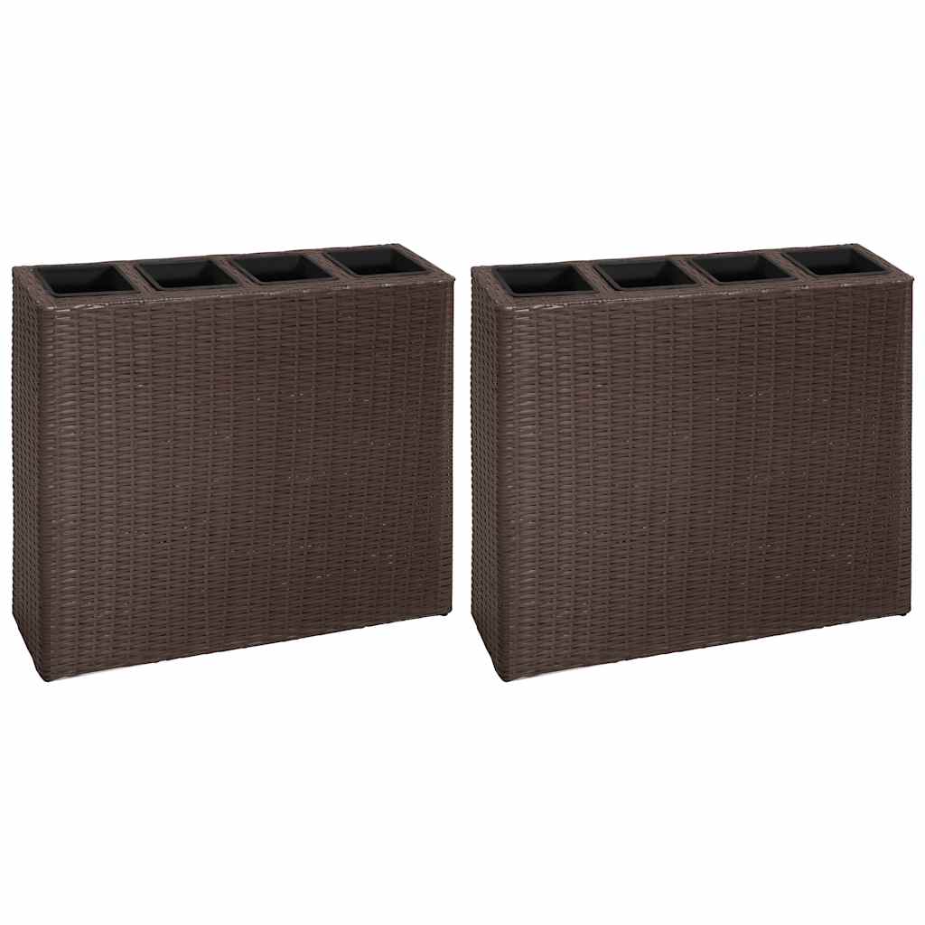 plantekasser med 4 krukker 2 stk. polyrattan brun