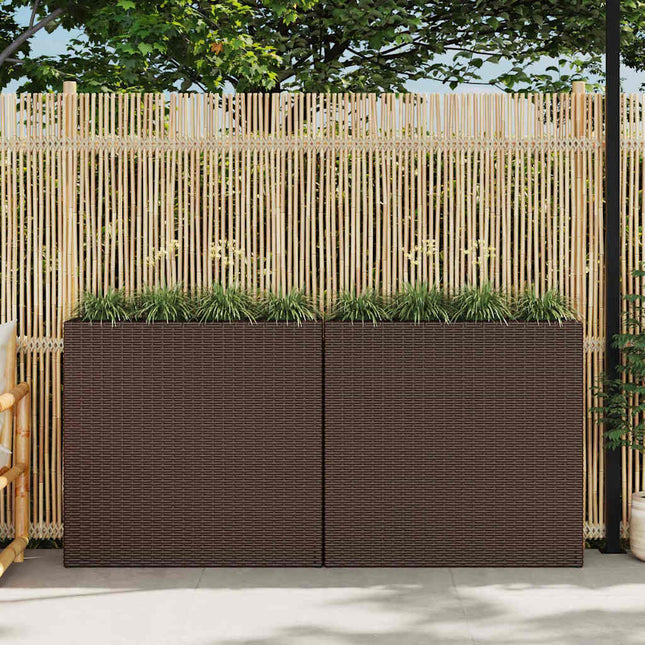plantekasser med 4 krukker 2 stk. polyrattan brun