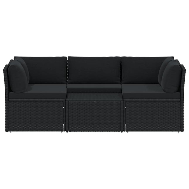 haveloungesæt 4 dele med hynder polyrattan sort