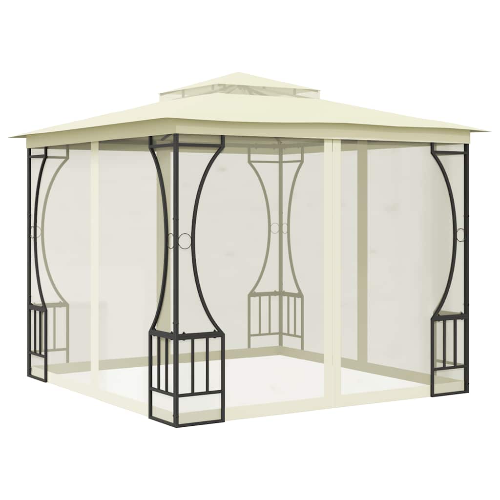 pavillon med net 300x300x265 cm cremefarvet