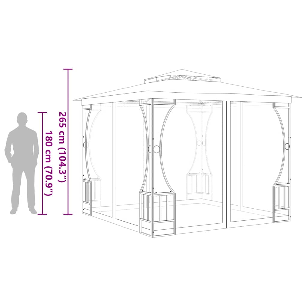 pavillon med net 300x300x265 cm cremefarvet