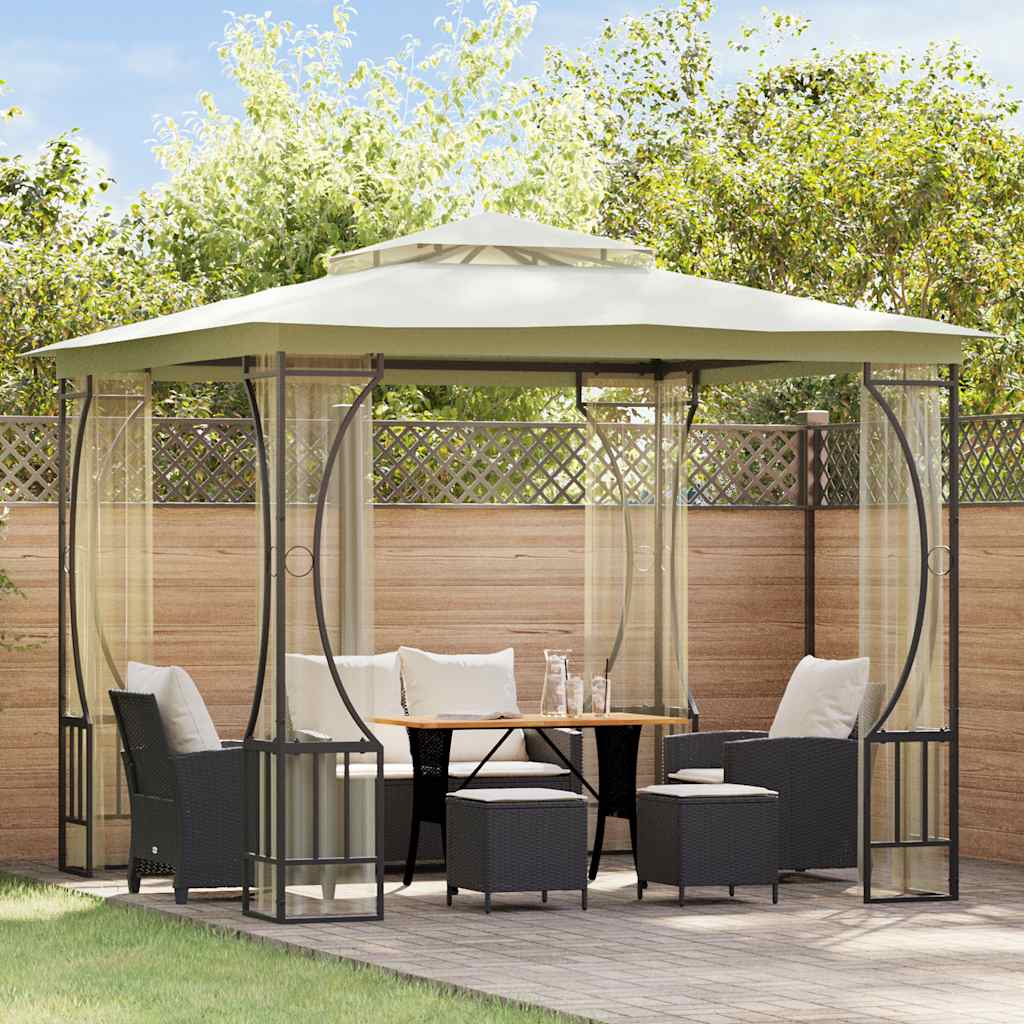 pavillon med net 300x300x265 cm cremefarvet