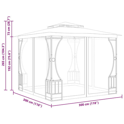 pavillon med net 300x300x265 cm antracitgrå