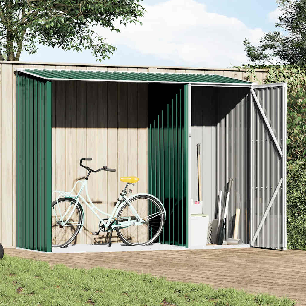 Brændeskur 245×98×159 cm i galvaniseret stål - grøn 2-i-1 haveskur med brændestativ