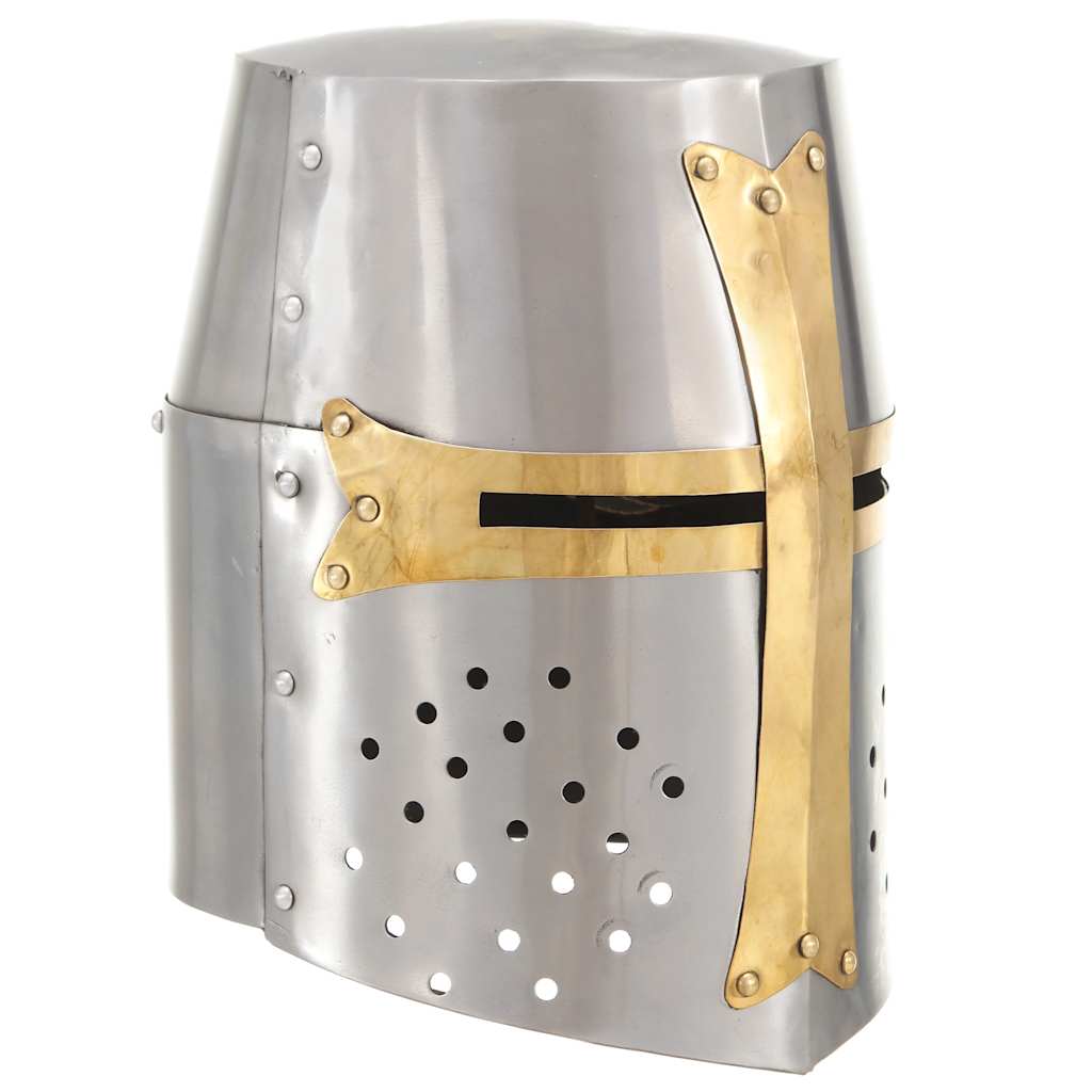 middelalderlig korsridderhjelm til rollespil antik stål sølvfarvet