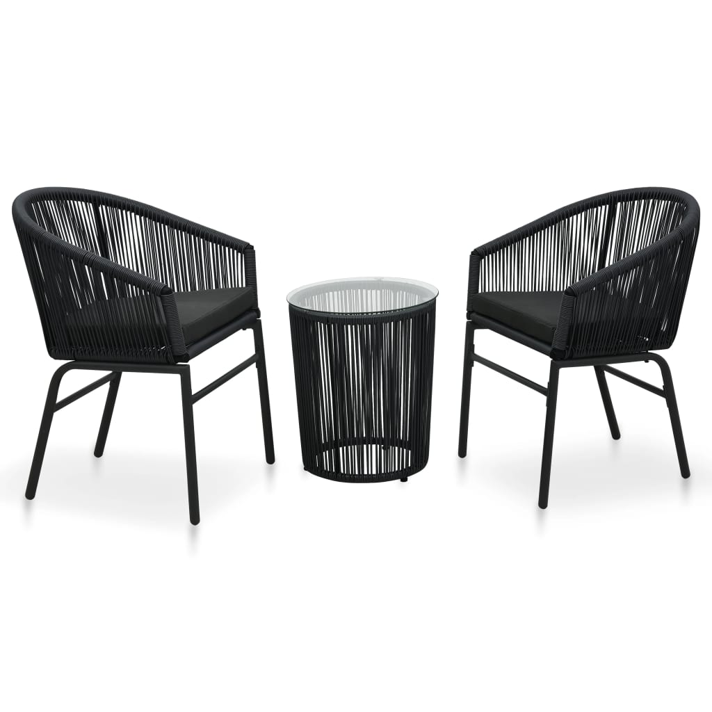 bistrost 3 dele med hynder PVC-rattan sort