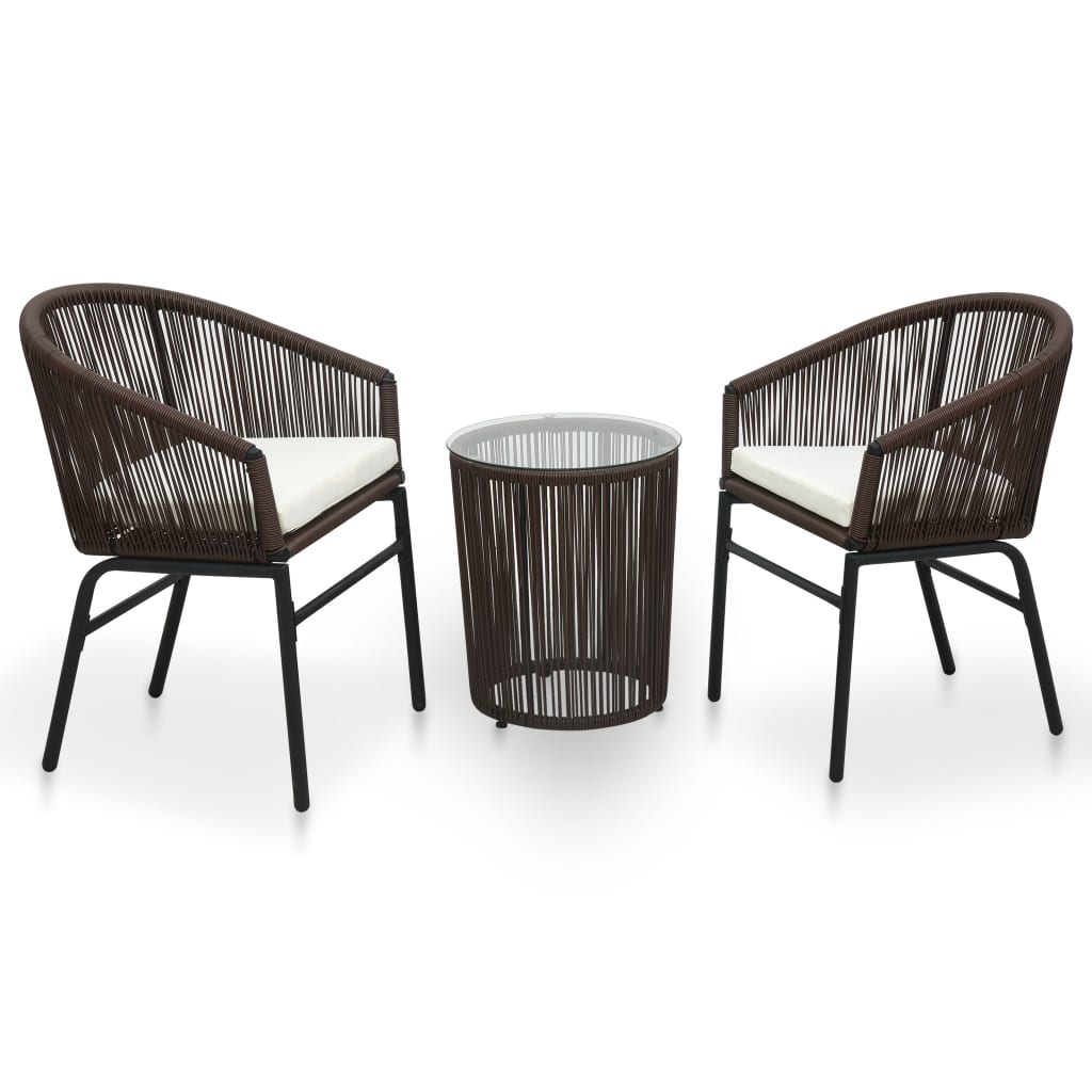 bistrost 3 dele med hynder PVC-rattan brun