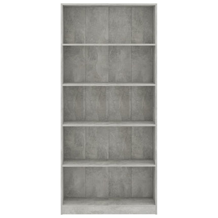 bogreol med 5 hylder 80x24x175 cm konstrueret træ betongrå