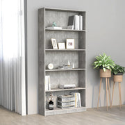 bogreol med 5 hylder 80x24x175 cm konstrueret træ betongrå