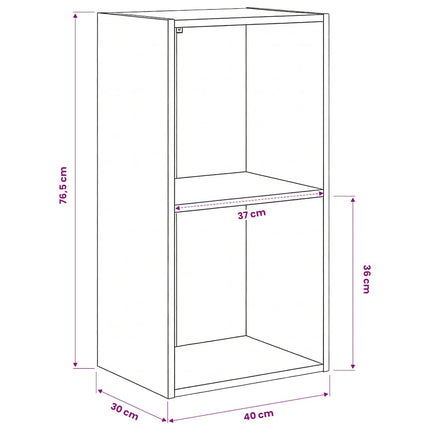 bogreol med 2 hylder 40x30x76,5 cm konstrueret træ sonoma-eg