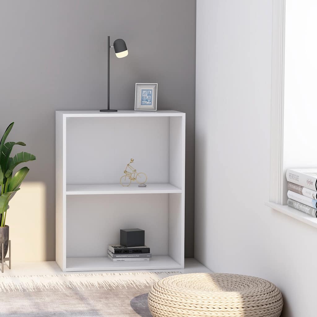 bogreol med 2 hylder 60x30x76,5 cm konstrueret træ hvid billede