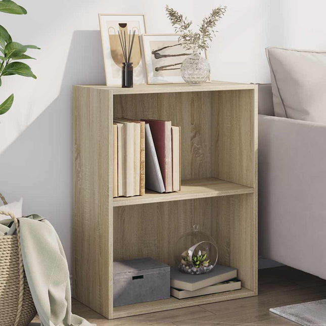 bogreol med 2 hylder 60x30x76,5 cm konstrueret træ sonoma-eg