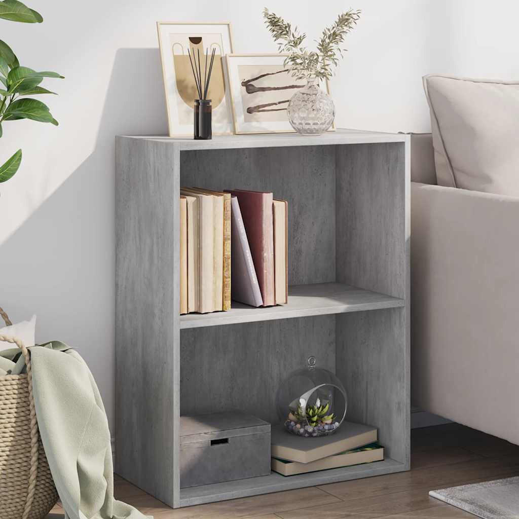 bogreol med 2 hylder 60x30x76,5 cm konstrueret træ betongrå billede